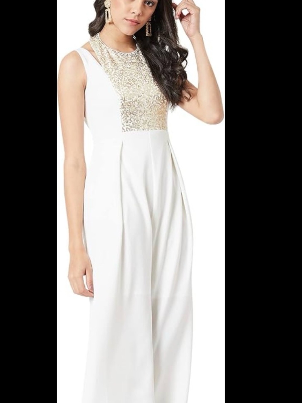 Source Unknown Ivory and Gold Halter Jumpsuit